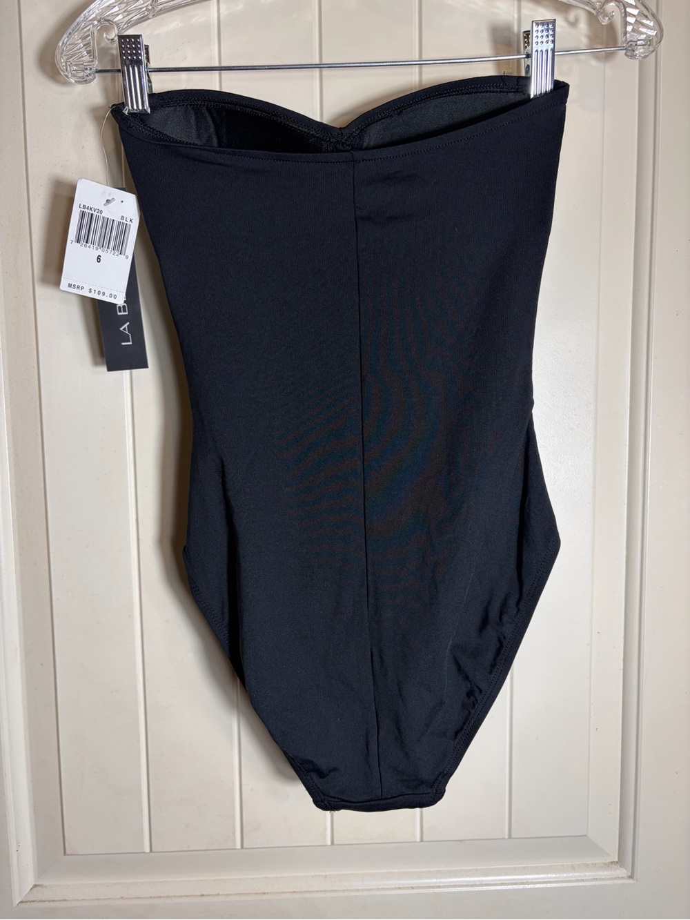 La Blanca Black Strapless Ruched One-Piece Swimsuit NWT - Picture 2 of 7